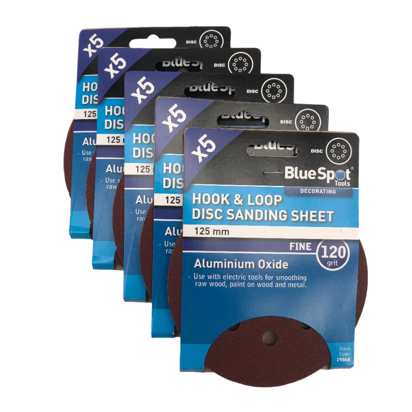 BLUE SPOT TOOLS 125MM 5 PACK 120 GRIT DISC SANDING SHEETS