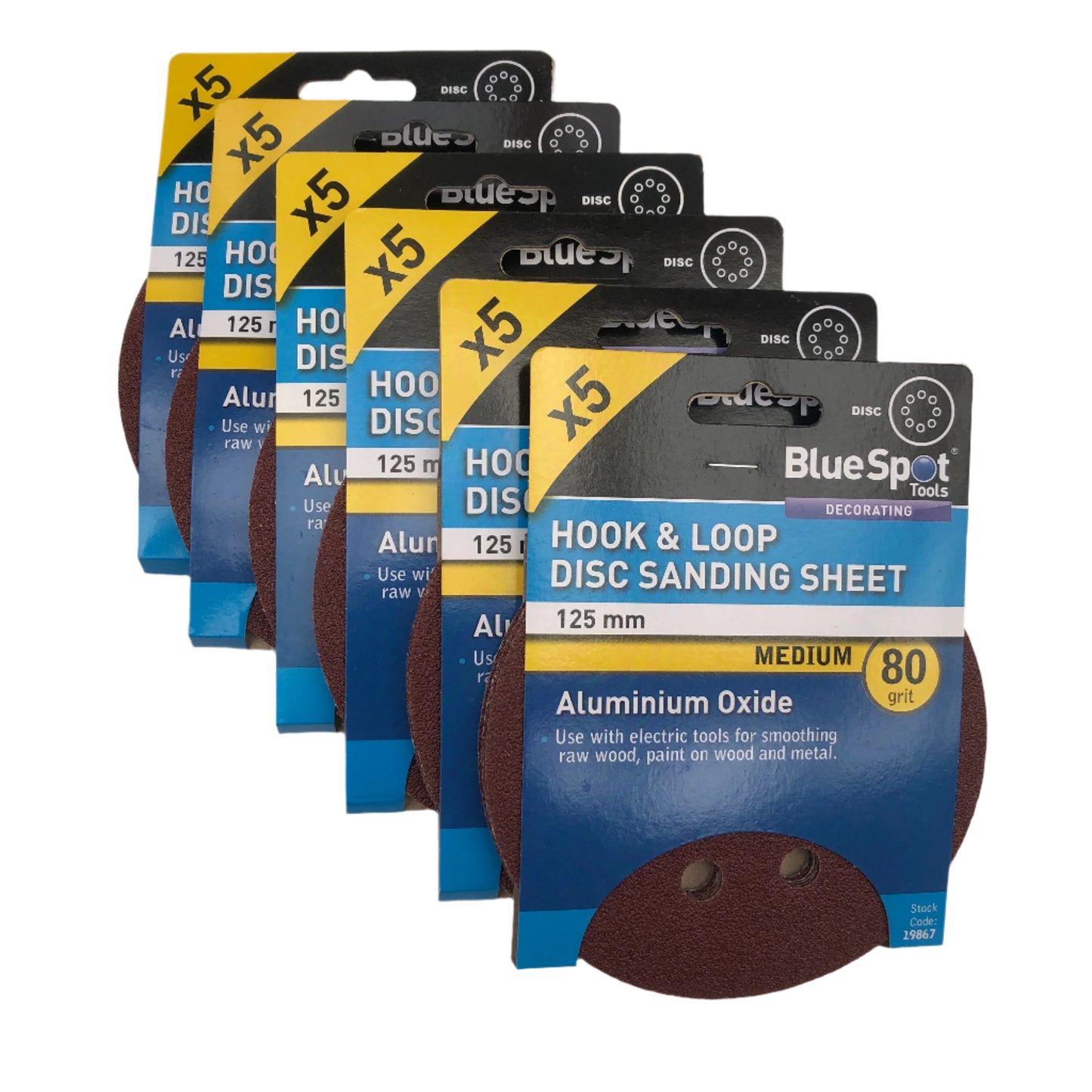 BLUE SPOT TOOLS 125MM 5 PACK 80 GRIT DISC SANDING SHEETS