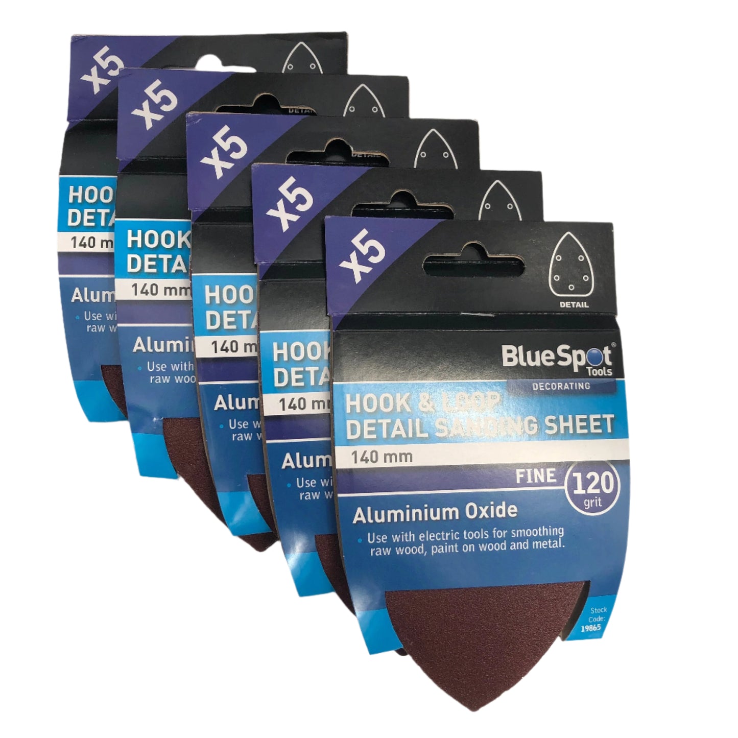 BLUE SPOT TOOLS 140MM 5 PACK 120 GRIT DETAIL SANDING SHEETS