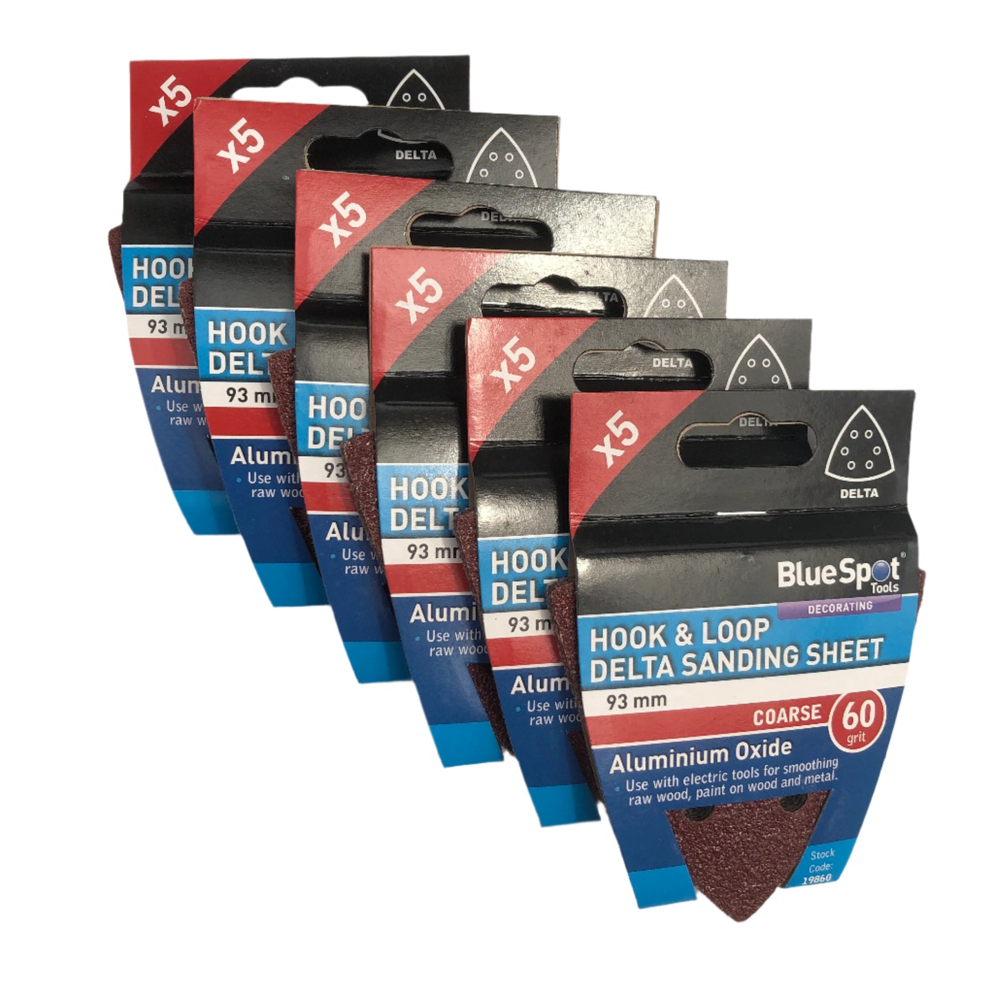 BLUE SPOT TOOLS 93MM 5 PACK 60 GRIT DELTA SANDING SHEETS