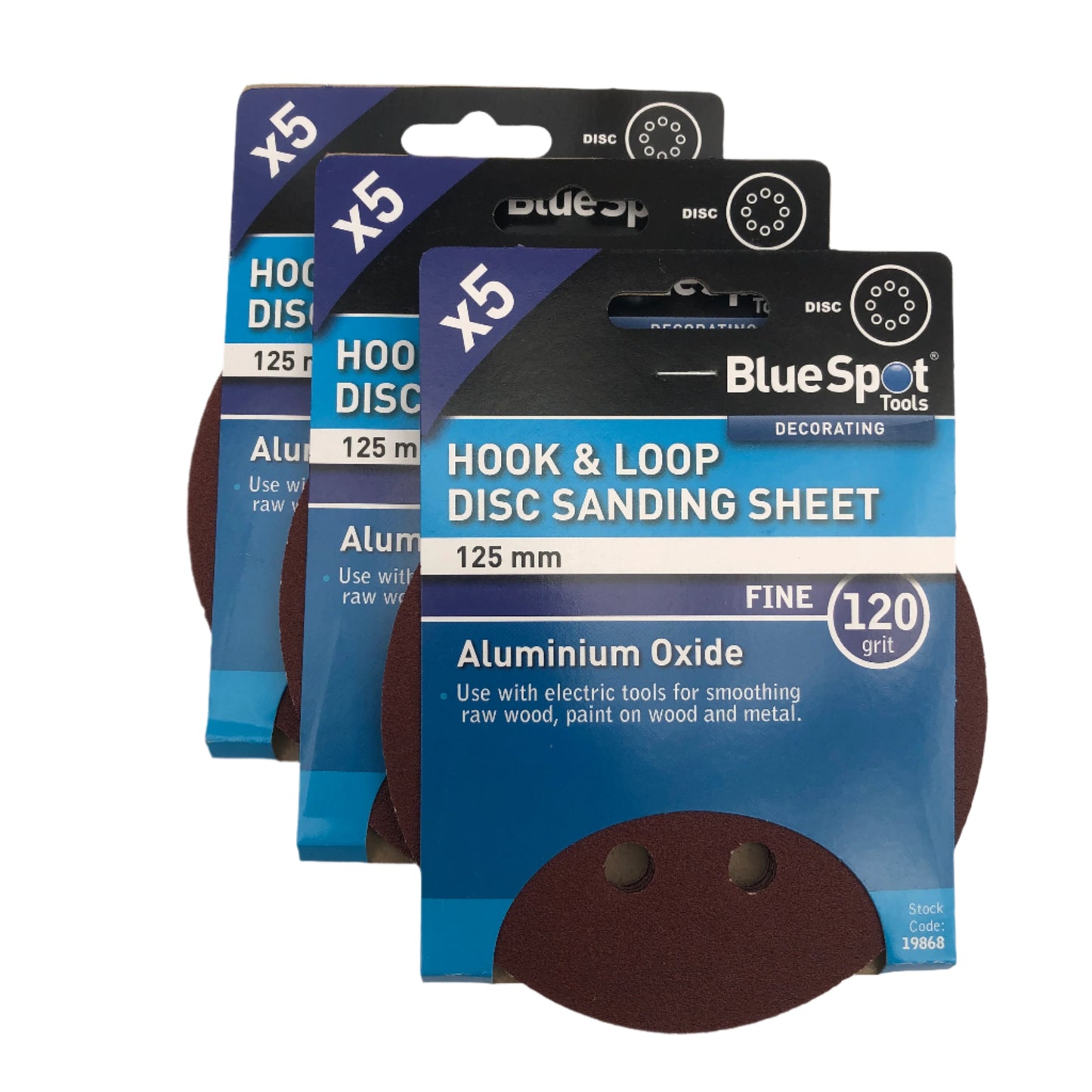 BLUE SPOT TOOLS 125MM 5 PACK 120 GRIT DISC SANDING SHEETS