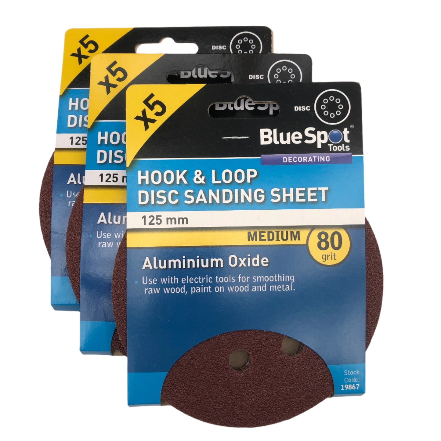 BLUE SPOT TOOLS 125MM 5 PACK 80 GRIT DISC SANDING SHEETS