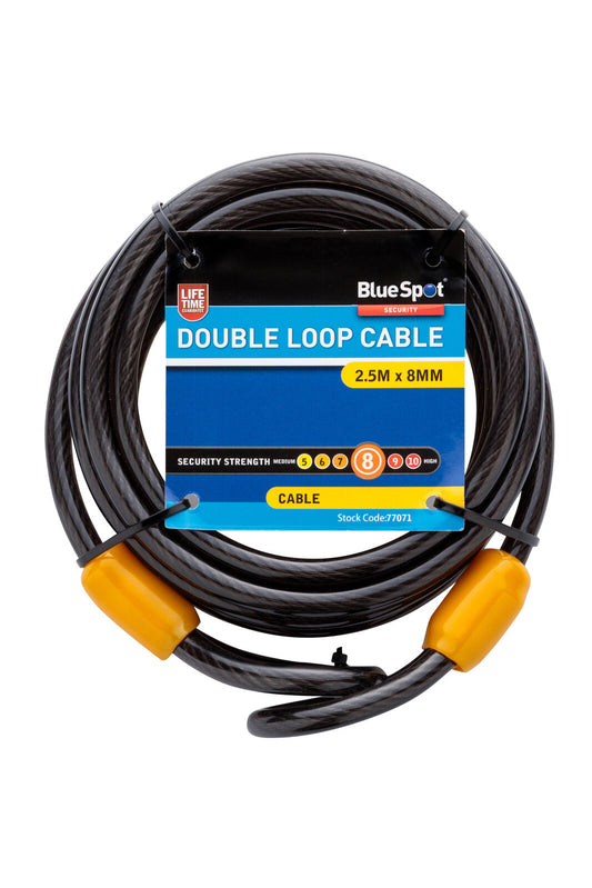 Blue Spot Security Cable Double Loop 2.5m x 8mm Braided Steel Core Lock Bike Bicycle