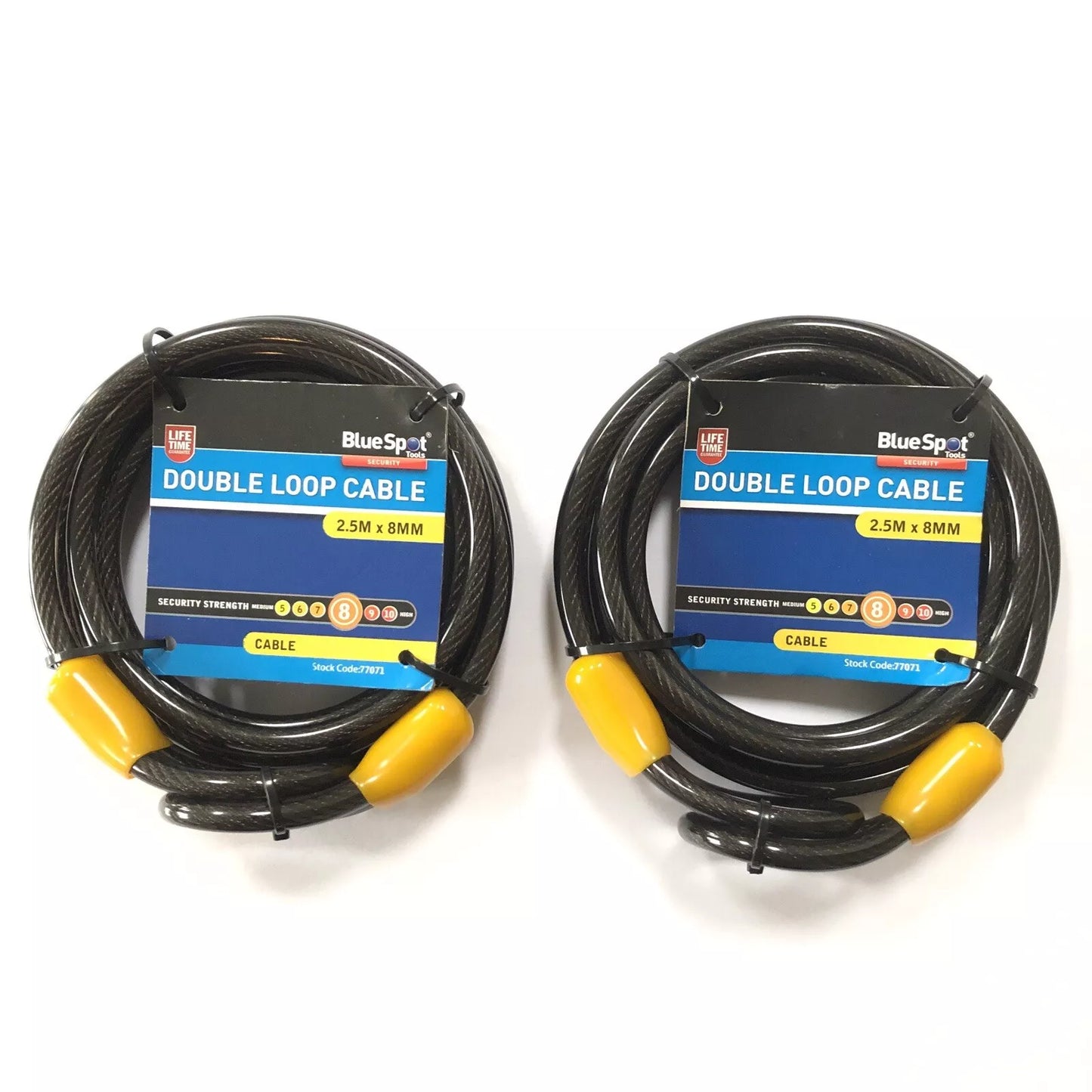 Blue Spot Security Cable Double Loop 2.5m x 8mm Braided Steel Core Lock Bike Bicycle