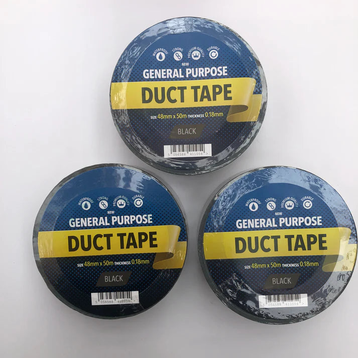 Black 48MM X 50M Duck Duct Gaffa Gaffer Waterproof Strong Cloth Tape x 3 Rolls