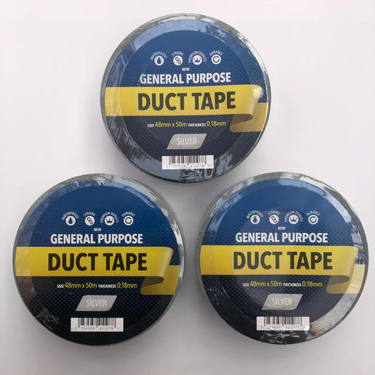 Silver 48MM X 50M Duck Duct Gaffa Gaffer Waterproof Strong Cloth Tape x 3 Rolls