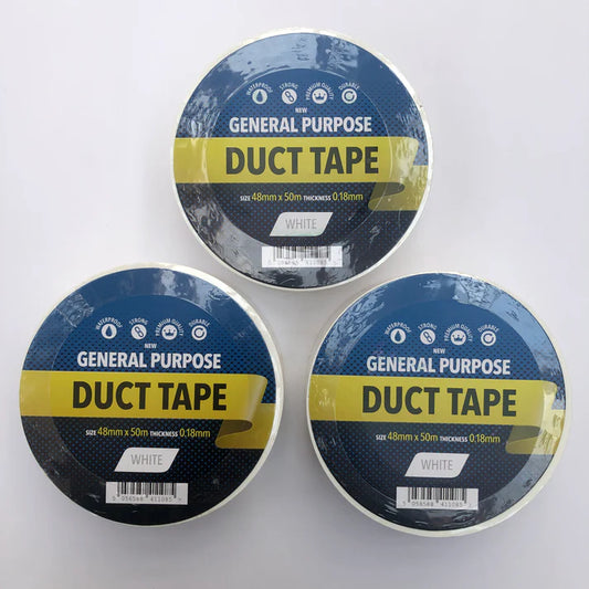 White 48MM X 50M Duck Duct Gaffa Gaffer Waterproof Strong Cloth Tape x 3 Rolls