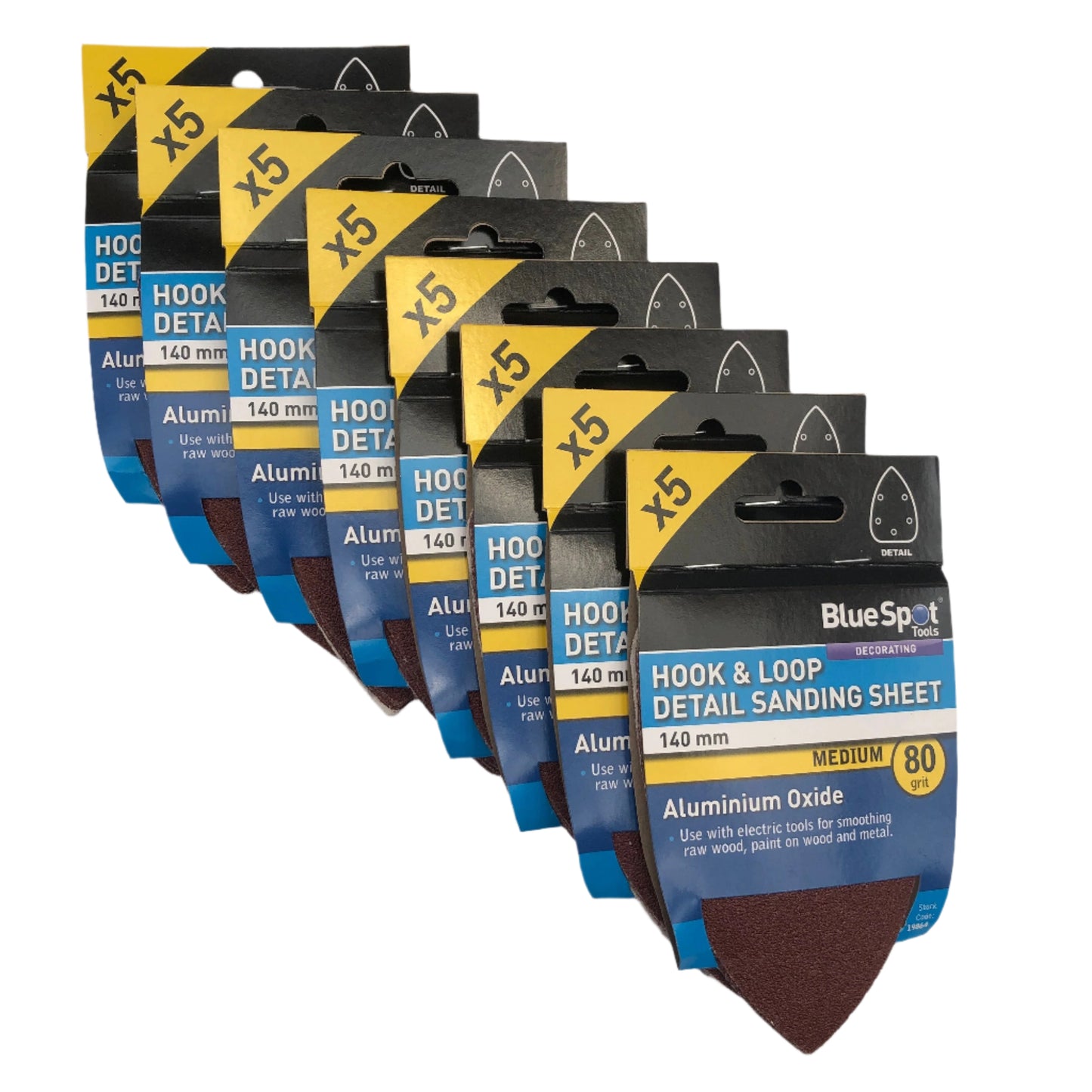 BLUE SPOT TOOLS 140MM 5 PACK 80 GRIT DETAIL SANDING SHEETS
