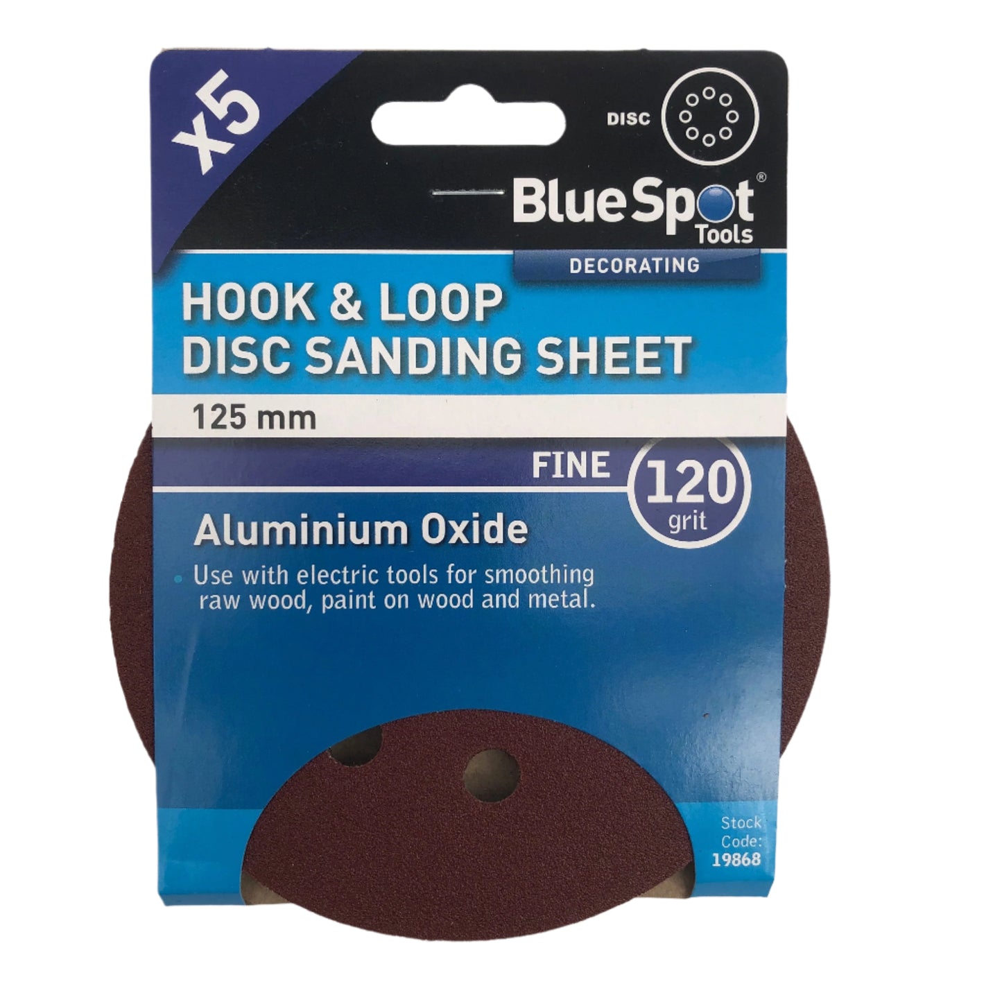 BLUE SPOT TOOLS 125MM 5 PACK 120 GRIT DISC SANDING SHEETS