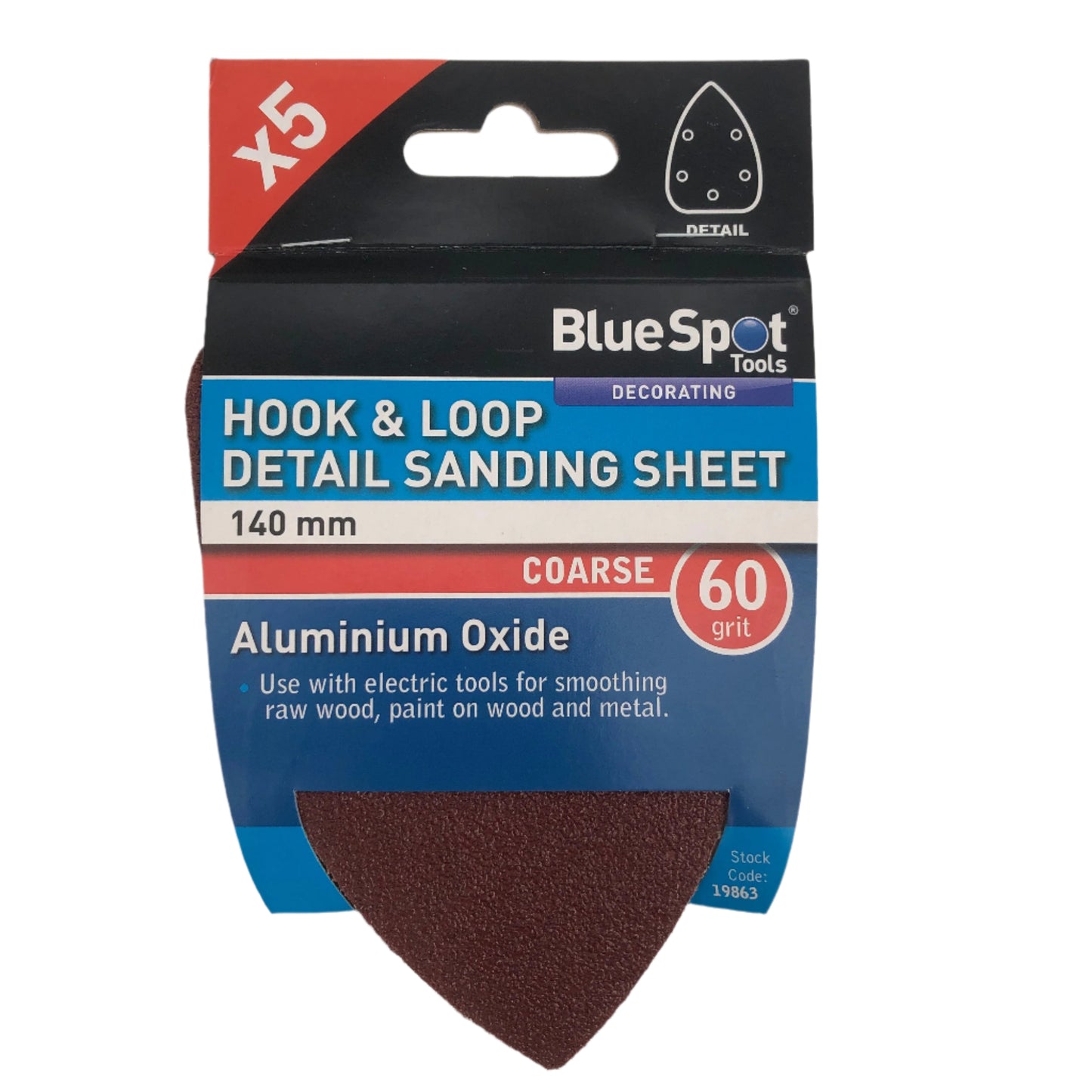 BLUE SPOT TOOLS 140MM 5 PACK 60 GRIT DETAIL SANDING SHEETS