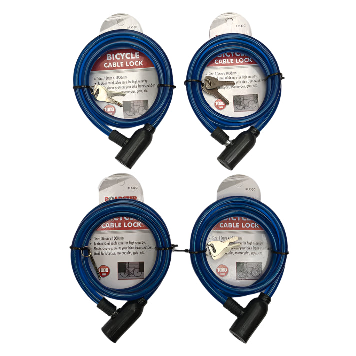 Roadster Bike Locks with Keys 1000mm Blue Strong braided Steel Cable Core Bicycle Security