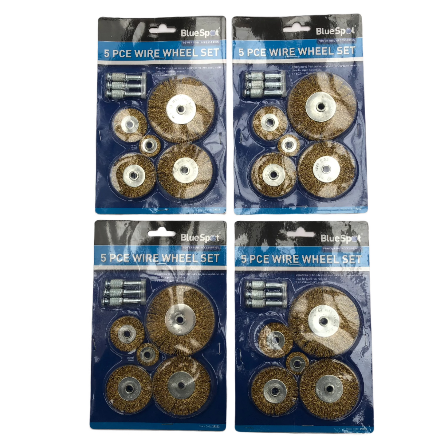 Blue Spot 5pc Wire Wheel Brass Brush Drill Metal Rapid Rust Paint Removal 1/4" Shanks