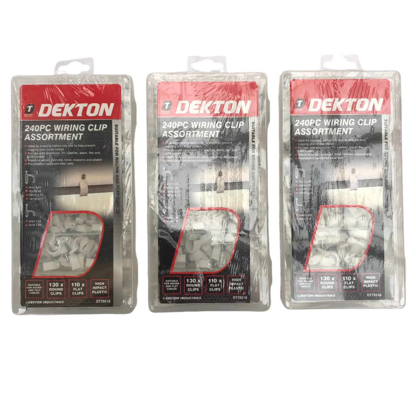 Dekton Plastic Round Flat Electrical Wire Cable Clips TV Phone Internet Fixings