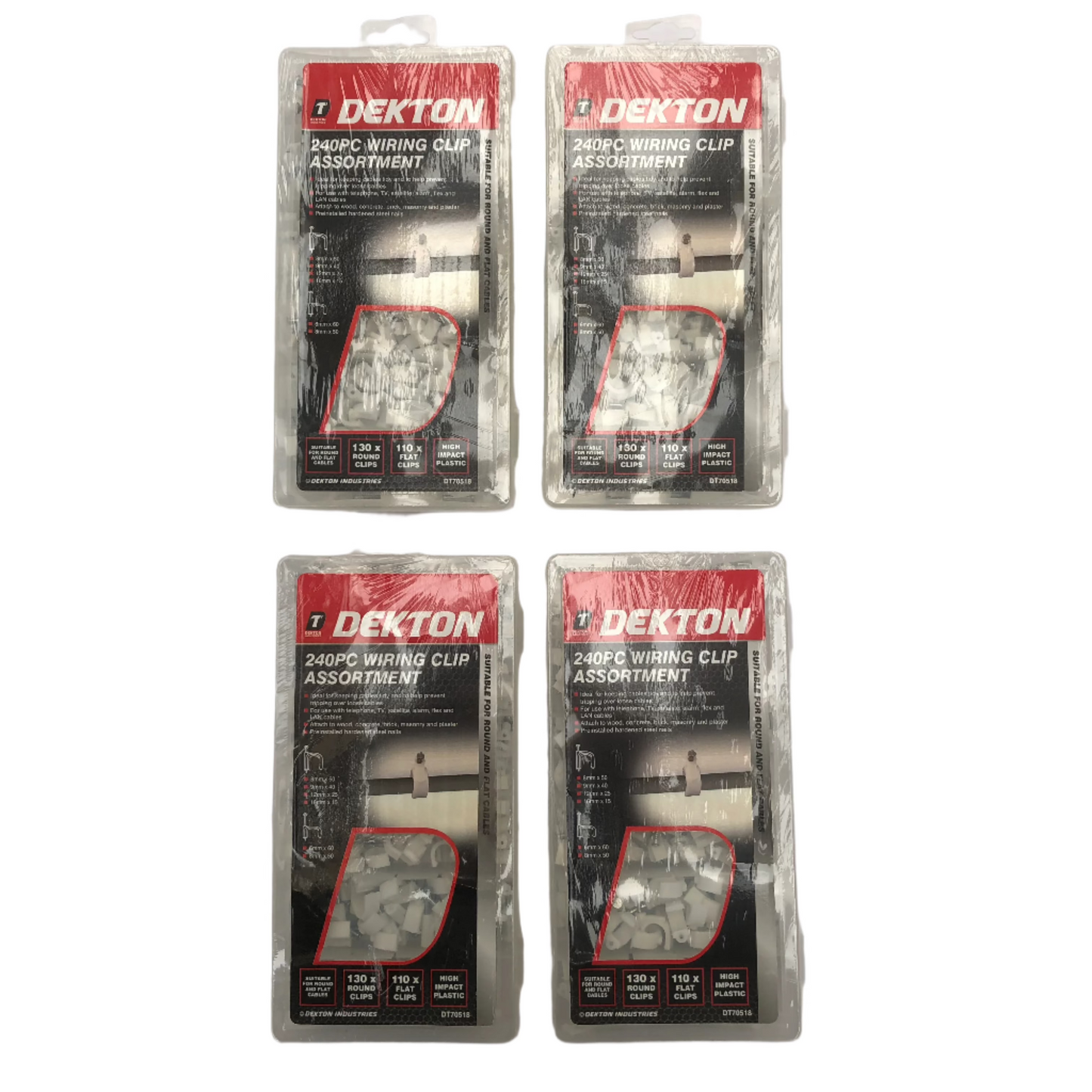 Dekton Plastic Round Flat Electrical Wire Cable Clips TV Phone Internet Fixings