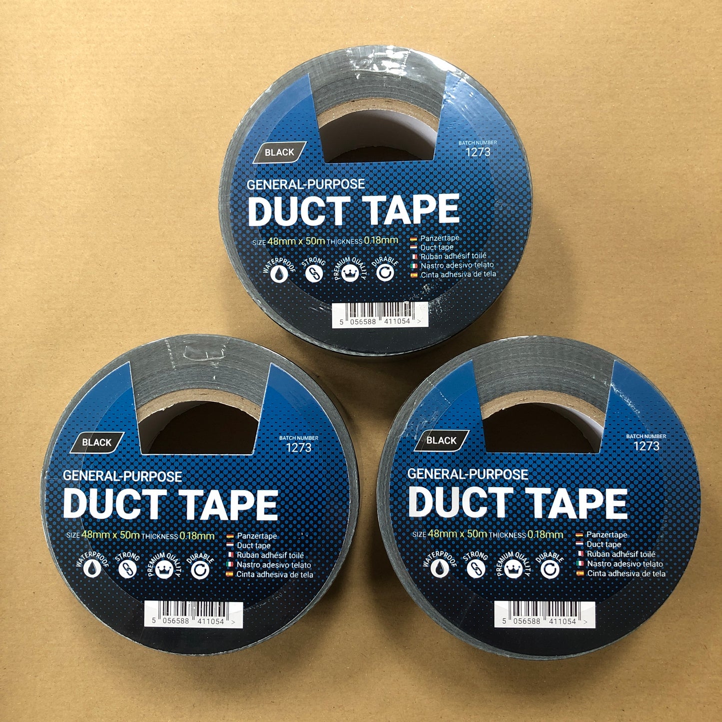 Black 48MM X 50M Duck Duct Gaffa Gaffer Waterproof Strong Cloth Tape x 3 Rolls