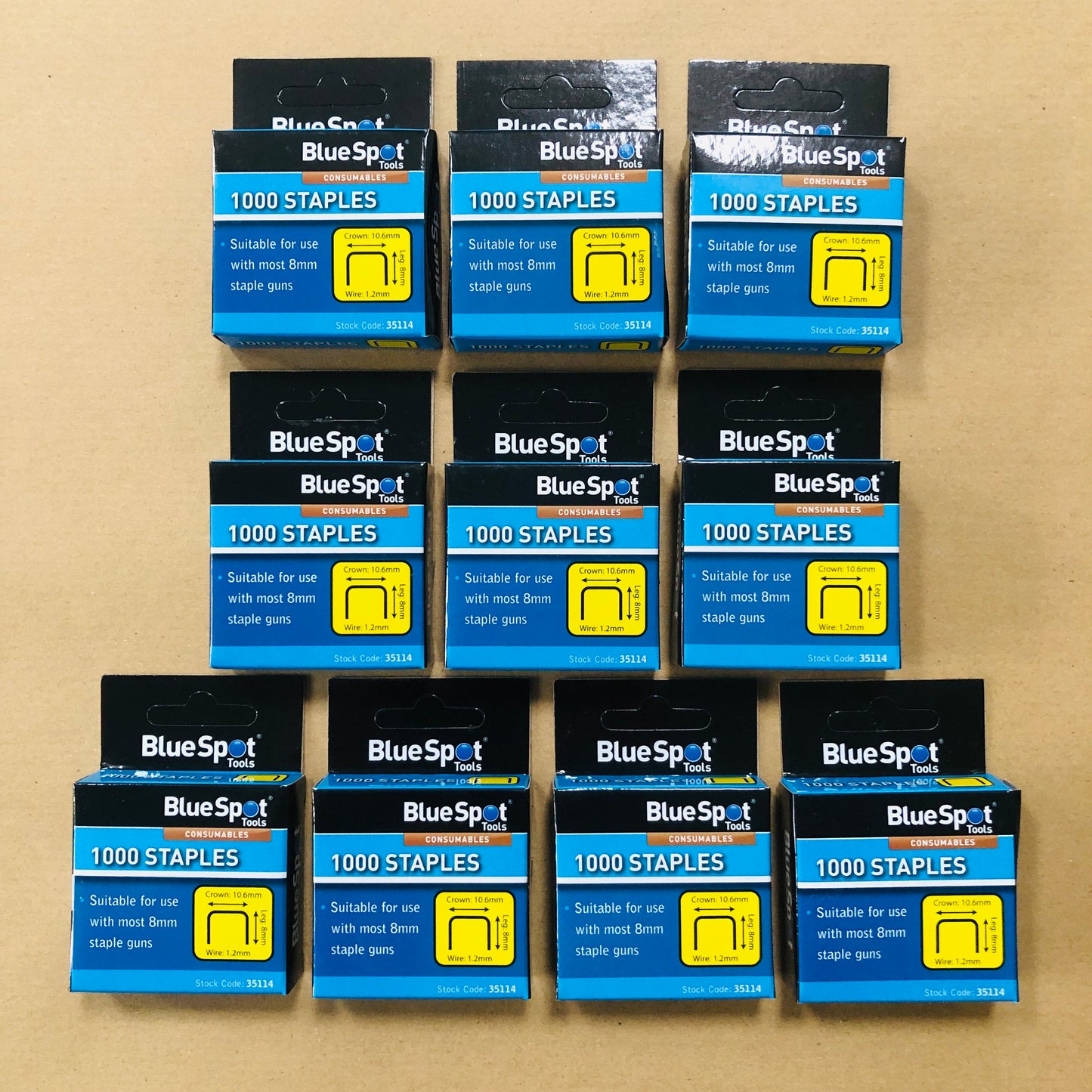 Blue Spot 8mm Crown Flat Wire Staples T50 Style Staple Gun Leg 8 Crown 10.6