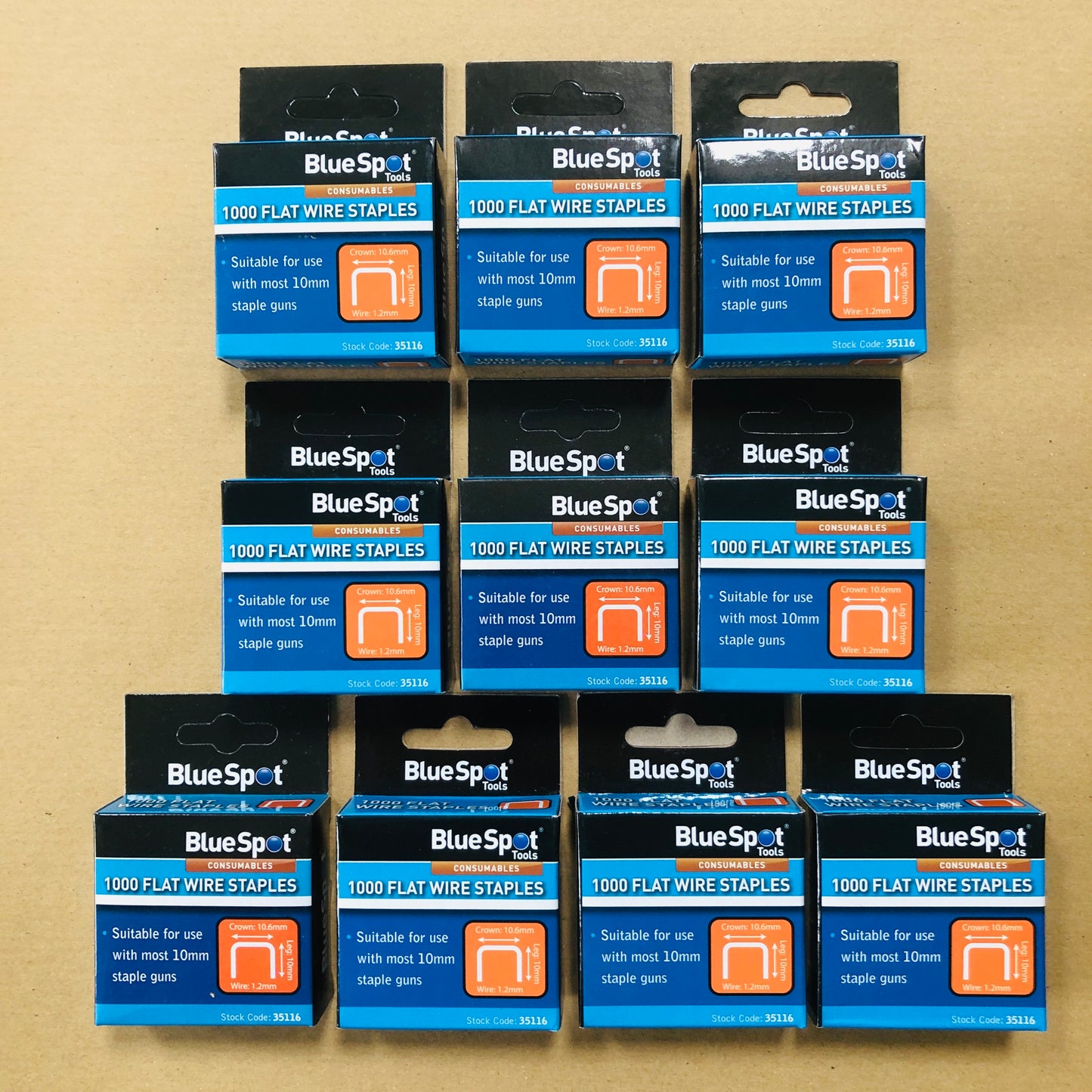 Blue Spot 10mm Crown Flat Wire Staples T50 Style Staple Gun Leg 10 Crown 10.6