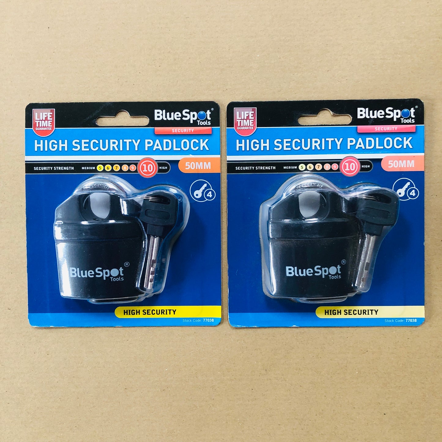 Blue Spot 50mm High Security Closed Shackle Zinc Alloy Padlock Steel Chain Door Lock 4 Key