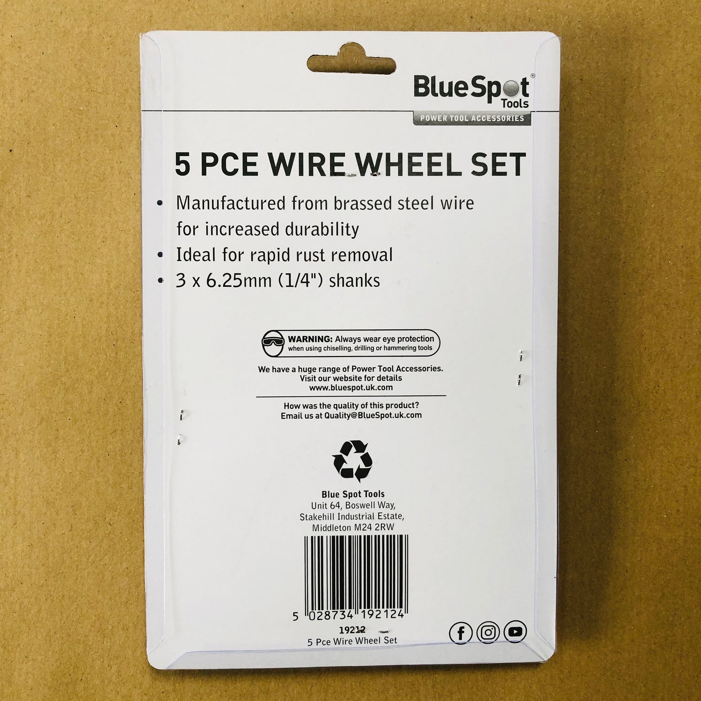 Blue Spot 5pc Wire Wheel Brass Brush Drill Metal Rapid Rust Paint Removal 1/4" Shanks