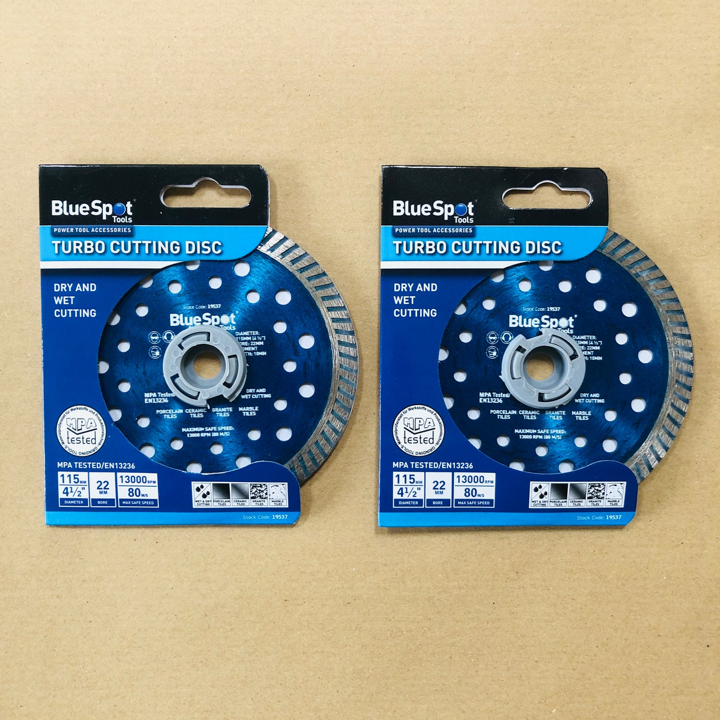 Blue Spot 2 Turbo Tile Diamond Dry & Wet Cutting Discs Stone Porcelain Marble 4.5" 115mm