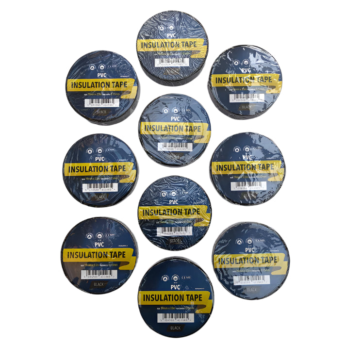 10 Rolls Of Black Electrical Pvc Insulation Insulating Tape 19mm x 33m Tapes