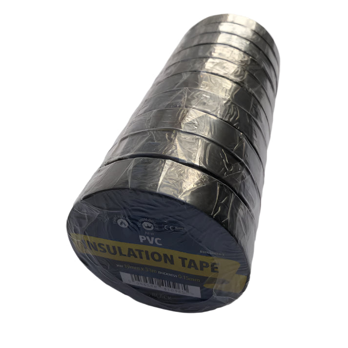 10 Rolls Of Black Electrical Pvc Insulation Insulating Tape 19mm x 33m Tapes