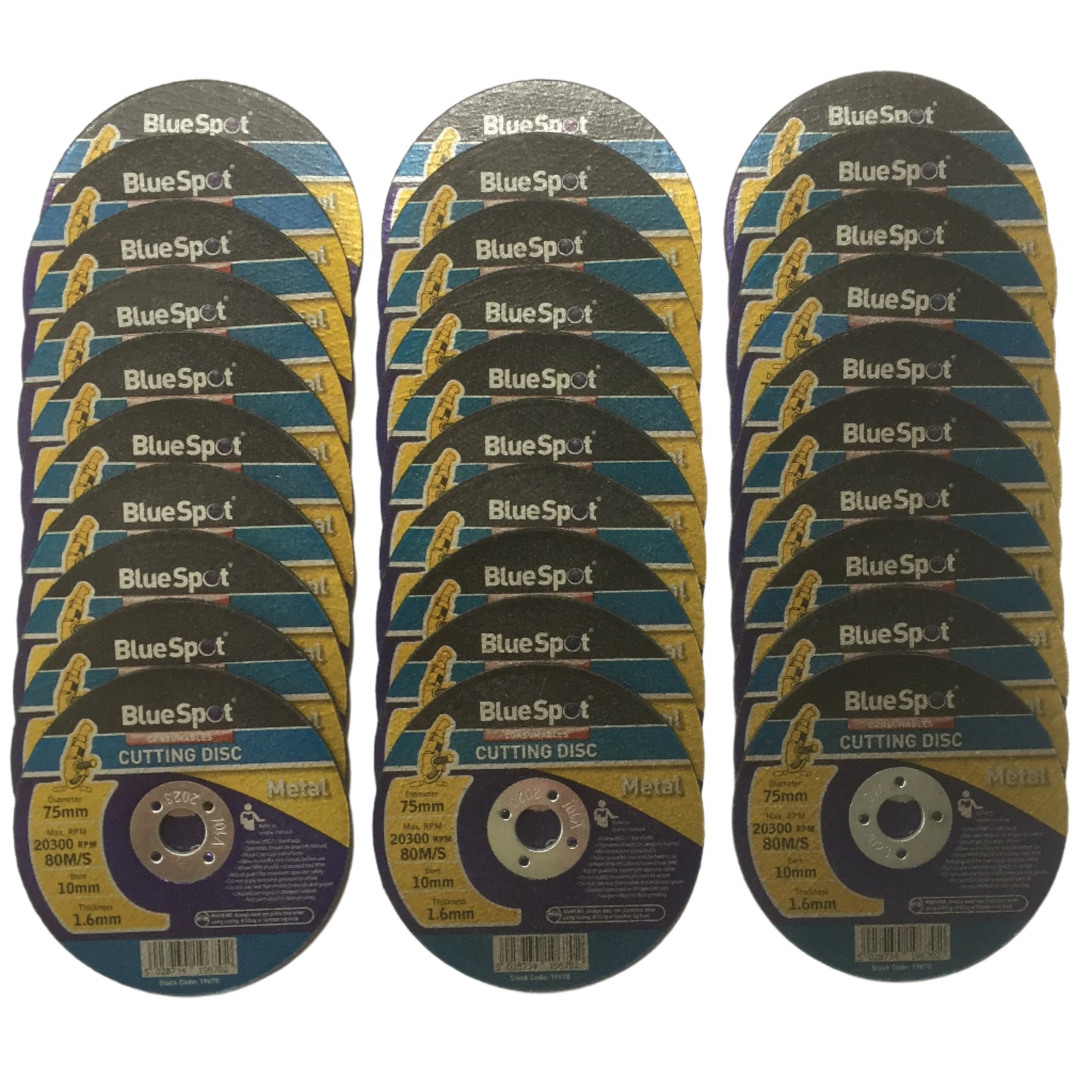 Blue Spot 30 x Metal Cutting Disc 3" / 75mm Angle Grinder Normal & Alloy Steels N-F Metal