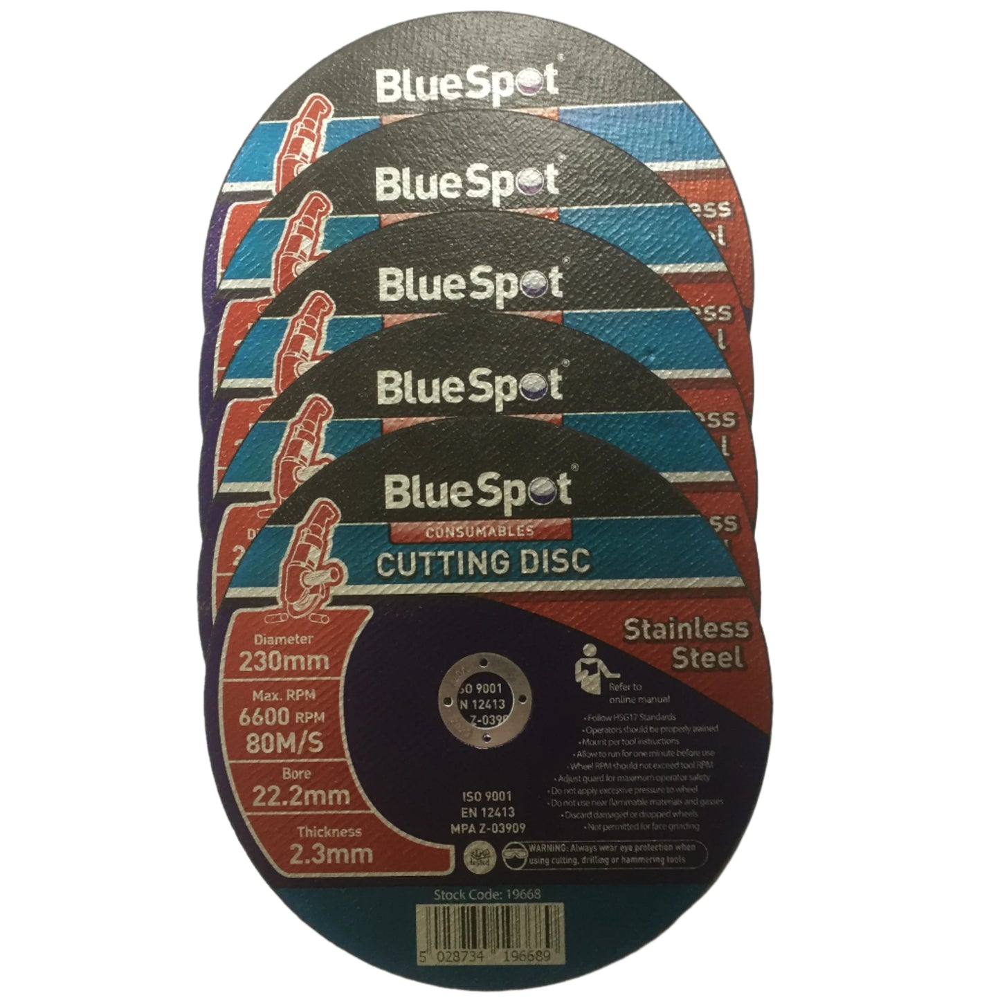 Blue Spot 5 x 230mm / 9" Thin Stainless Steel Cutting Disc 2.3mm Metal Angle Grinder Blade