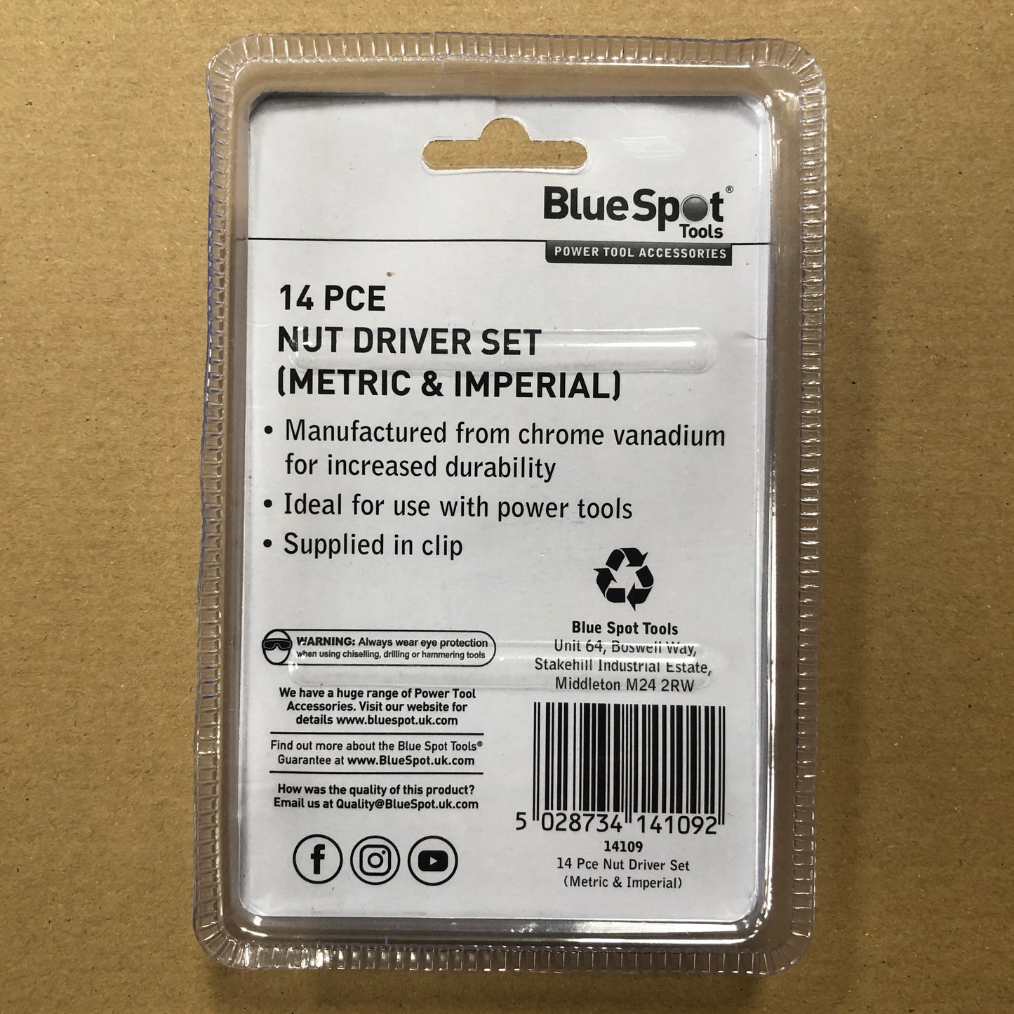 Blue Spot 14Pc Nut Driver Set Drill Driver Socket Nuts Hex Bolts Screws Metric Imperial