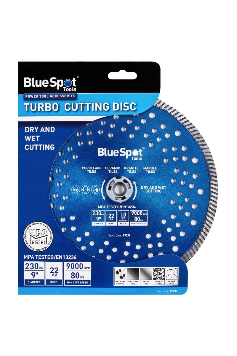 Blue Spot Turbo Diamond Cutting Disc 230mm 9"Grinder Blade Porcelain Stone Granite Marble