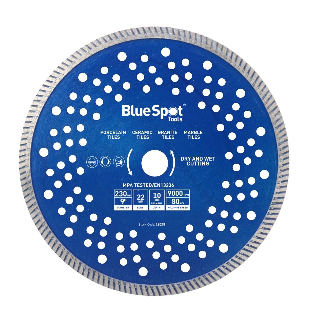 Blue Spot Turbo Diamond Cutting Disc 230mm 9"Grinder Blade Porcelain Stone Granite Marble