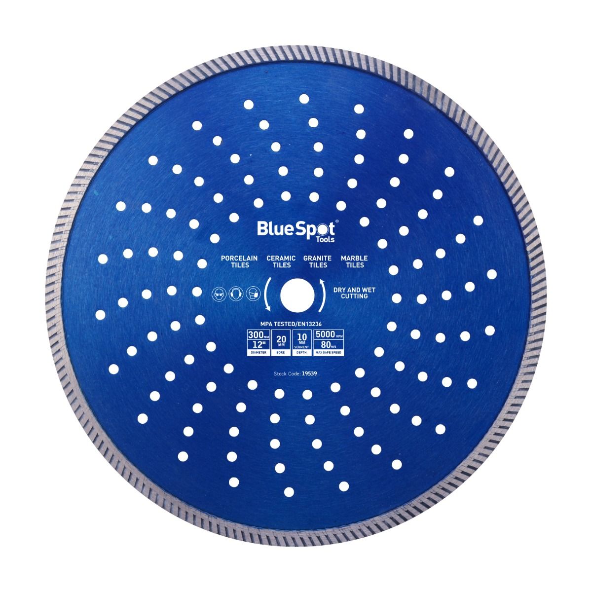 Blue Spot 2 x Turbo Diamond Cutting Discs 300mm 12" Grinder Blade Porcelain Stone Granite Marble