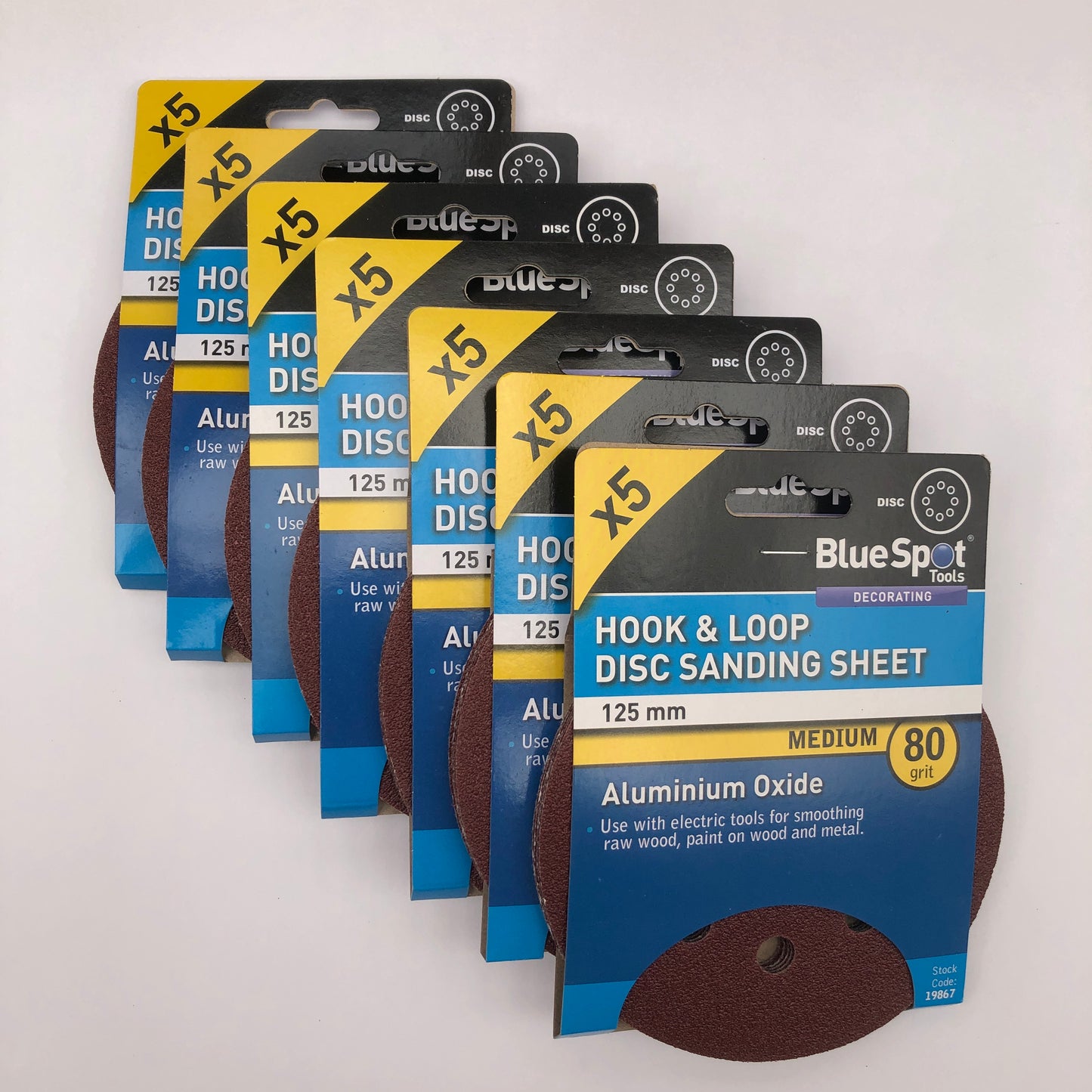 BLUE SPOT TOOLS 125MM 5 PACK 80 GRIT DISC SANDING SHEETS