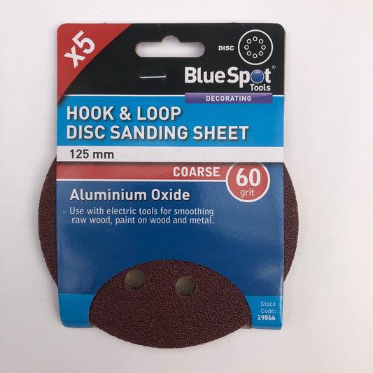 BLUE SPOT TOOLS 125MM 5 PACK 60 GRIT DISC SANDING SHEETS