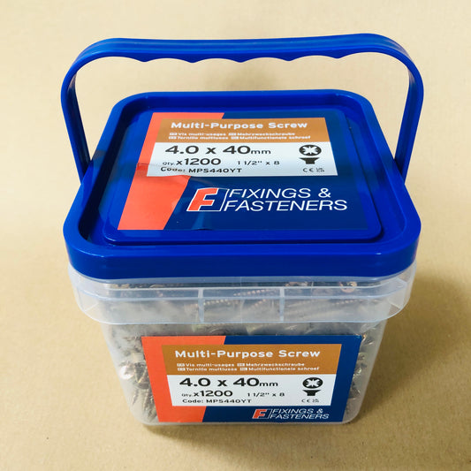 Fixings & Fasteners Multi Purpose Wood Screws 4.0 x 40mm x 1200pcs in Tub Pozi Head CSK ZYP 8 x 1½"