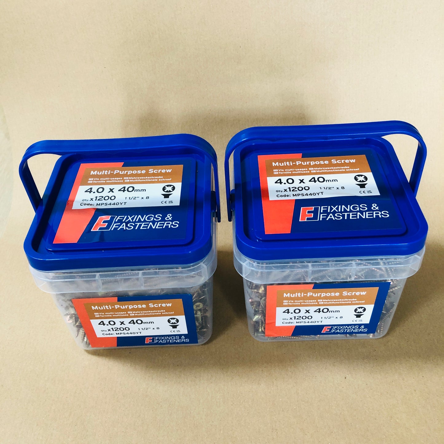 2 x Multi Purpose Wood Screws 4.0 x 40mm x 1200pcs Tub Pozi Head CSK ZYP 8 x 1½"