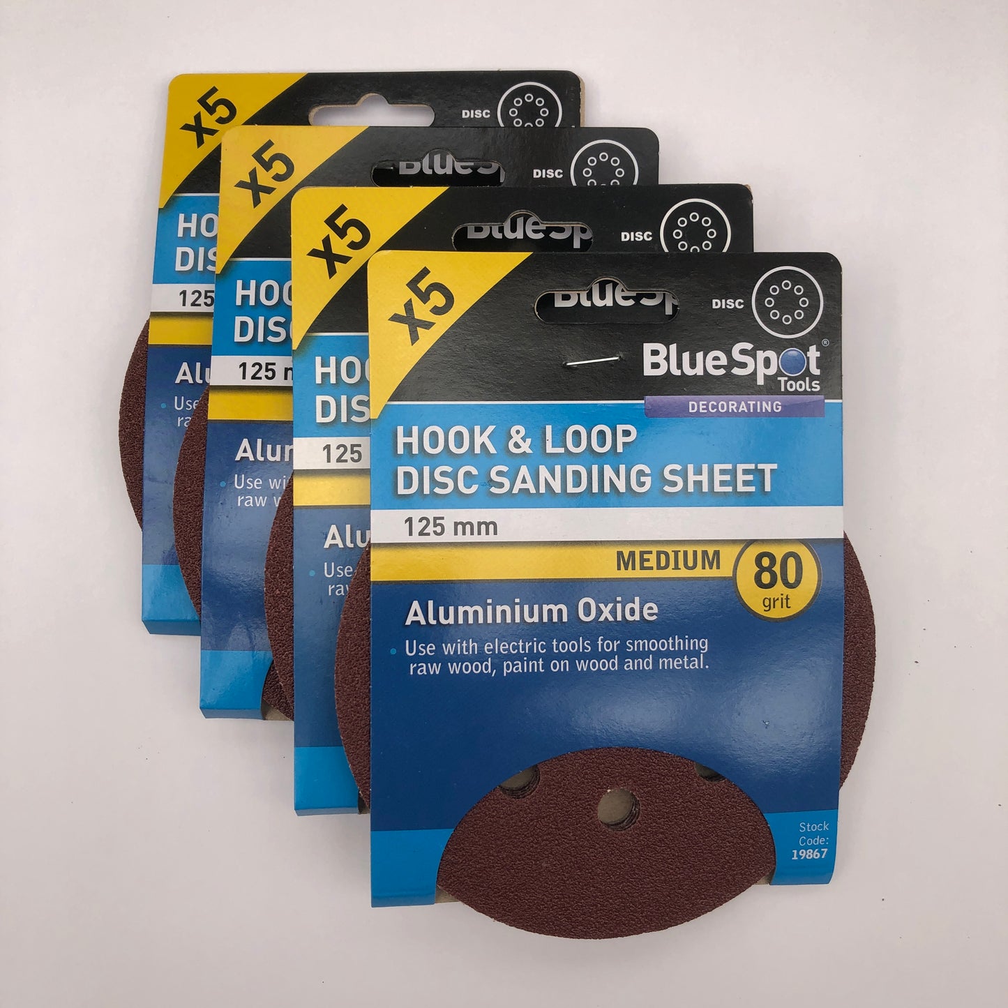 BLUE SPOT TOOLS 125MM 5 PACK 80 GRIT DISC SANDING SHEETS