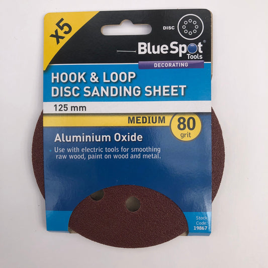 BLUE SPOT TOOLS 125MM 5 PACK 80 GRIT DISC SANDING SHEETS