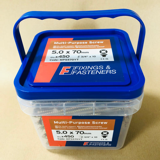 Fixings & Fasteners Multi Purpose Wood Screws 5.0 x 70mm x 450pcs in Tub Pozi Head CSK ZYP 10 x 2¾"