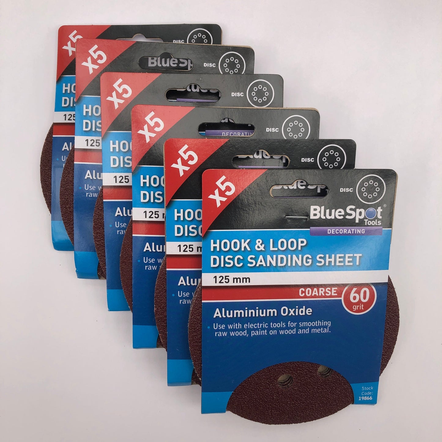 BLUE SPOT TOOLS 125MM 5 PACK 60 GRIT DISC SANDING SHEETS