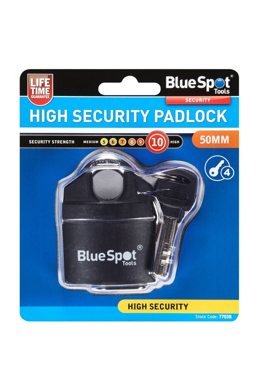 Blue Spot 50mm High Security Closed Shackle Zinc Alloy Padlock Steel Chain Door Lock 4 Key