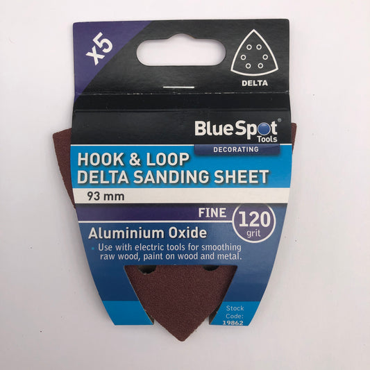 BLUE SPOT TOOLS 93MM 5 PACK 120 GRIT DELTA SANDING SHEETS