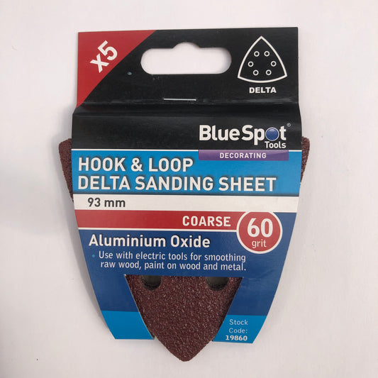 BLUE SPOT TOOLS 93MM 5 PACK 60 GRIT DELTA SANDING SHEETS