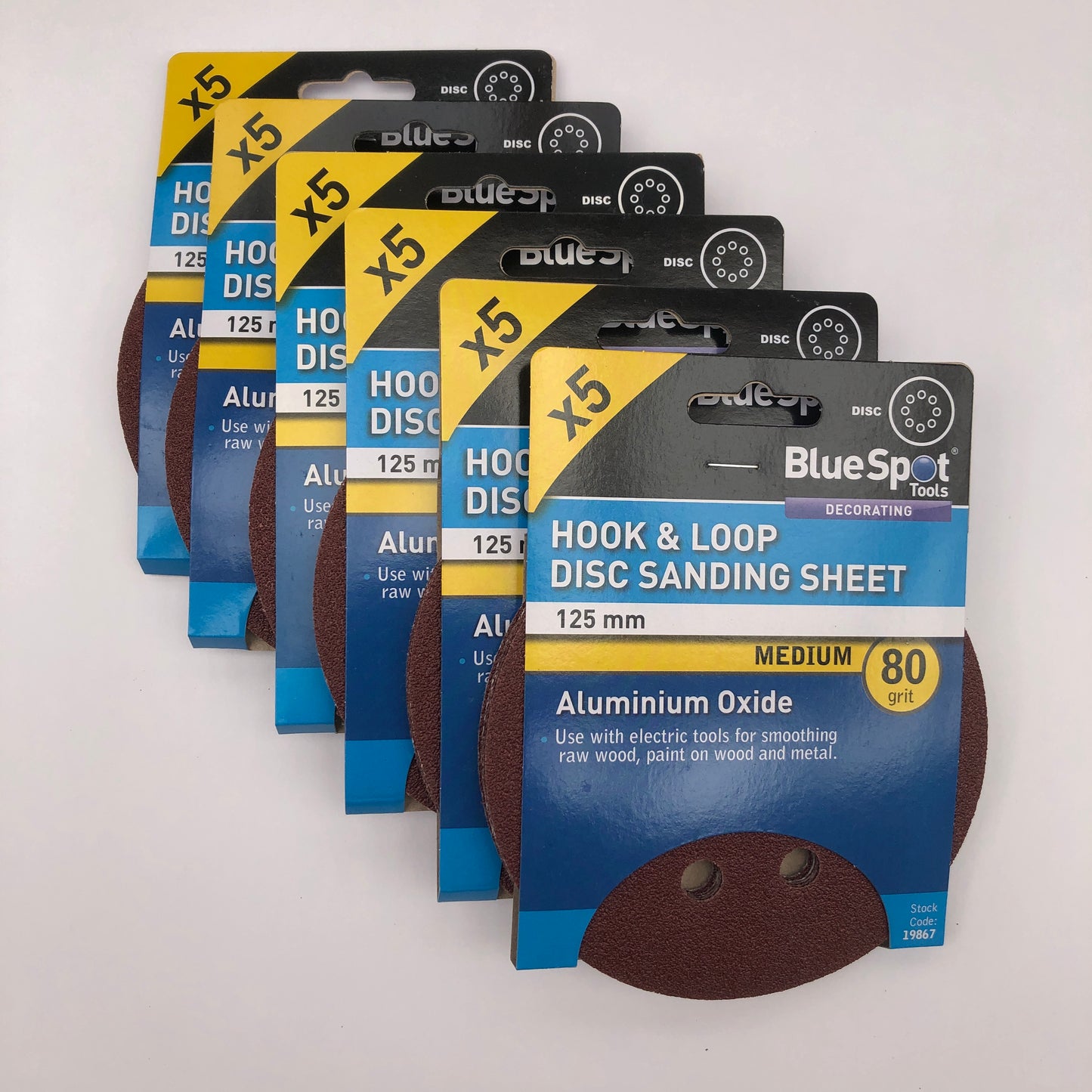 BLUE SPOT TOOLS 125MM 5 PACK 80 GRIT DISC SANDING SHEETS