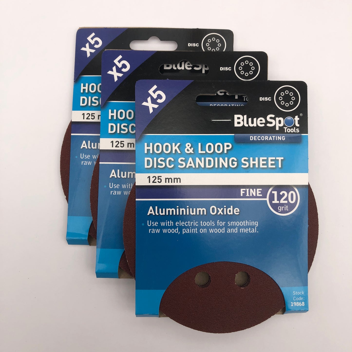 BLUE SPOT TOOLS 125MM 5 PACK 120 GRIT DISC SANDING SHEETS