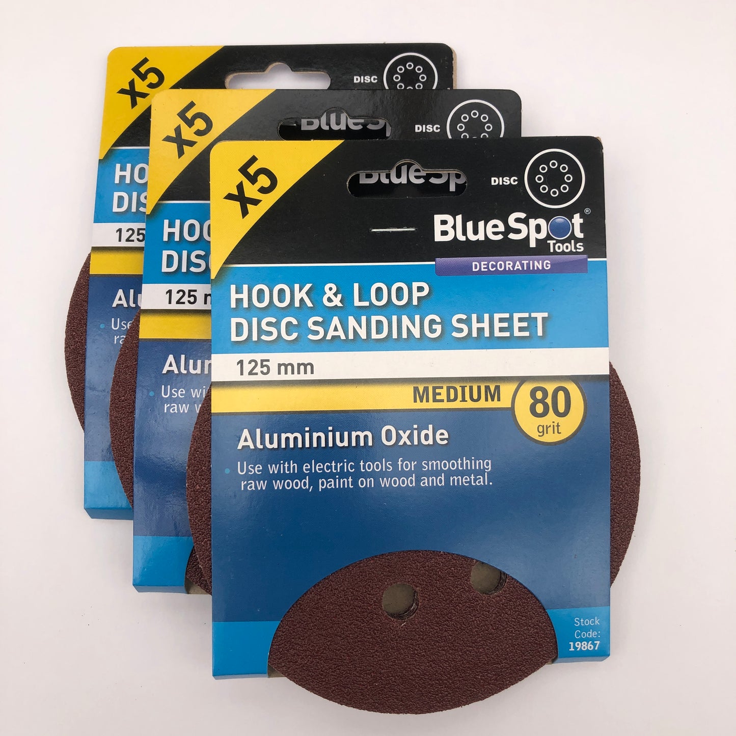 BLUE SPOT TOOLS 125MM 5 PACK 80 GRIT DISC SANDING SHEETS