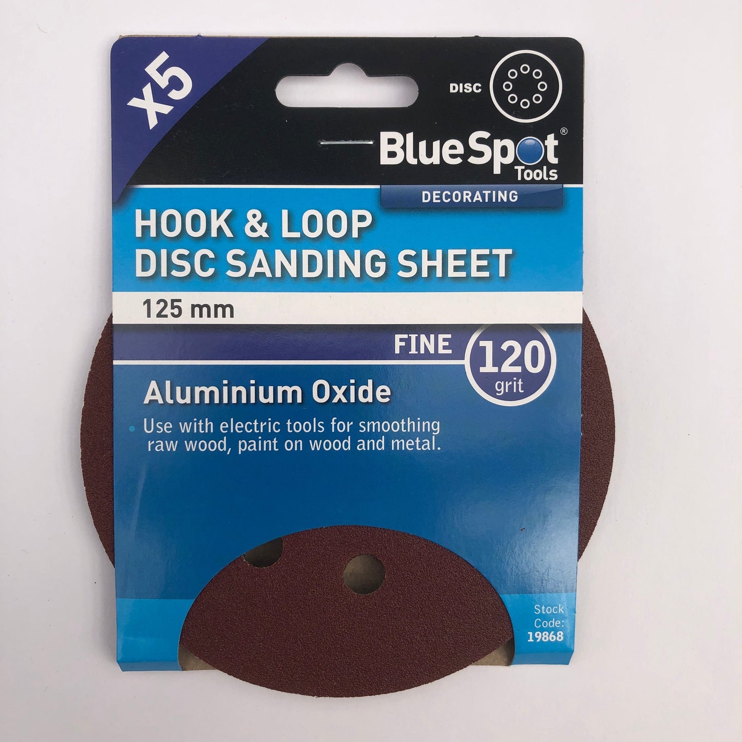 BLUE SPOT TOOLS 125MM 5 PACK 120 GRIT DISC SANDING SHEETS