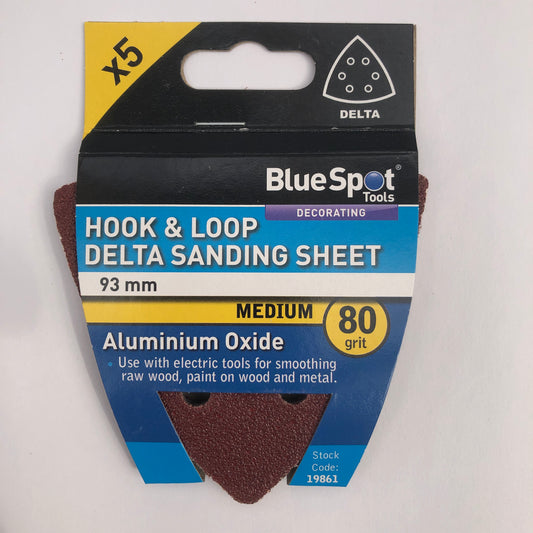 BLUE SPOT TOOLS 93MM 5 PACK 80 GRIT DELTA SANDING SHEETS