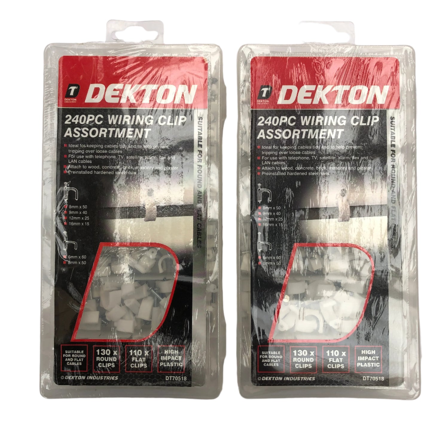 Dekton Plastic Round Flat Electrical Wire Cable Clips TV Phone Internet Fixings