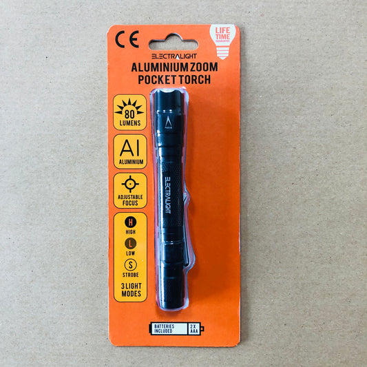 Electralight Aluminium Zoom Pocket Torch, With Batteries